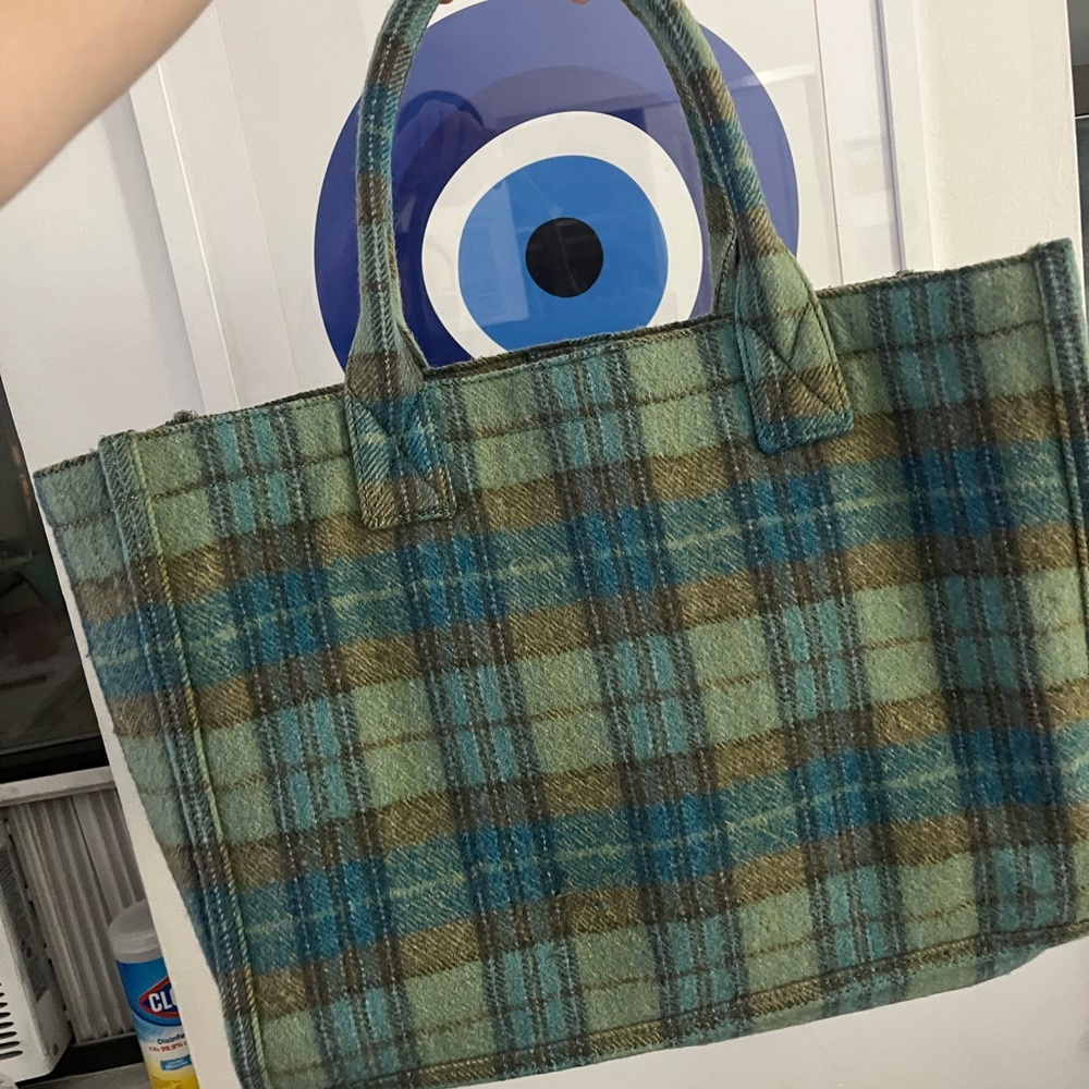 Sandro spacious Green and Blue Tote Bag with Sturdy Fabric